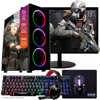 computador gamer i5 16g video gt610 2g ssd250g +hd500 monitor 20'' autocad Roblox LOL free fire gta5