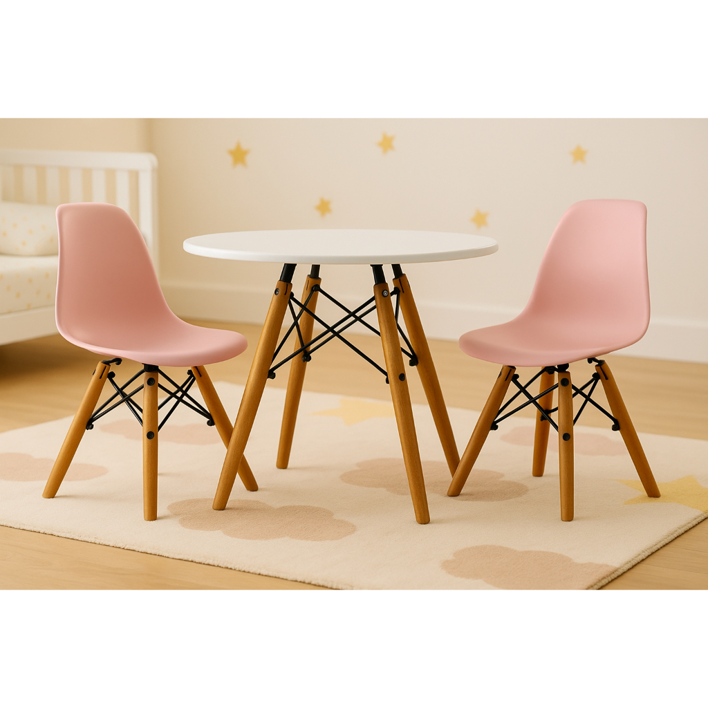 Mesa Infantil Branca 60cm com 2 Cadeiras Rosa para Menina a Pronta ...