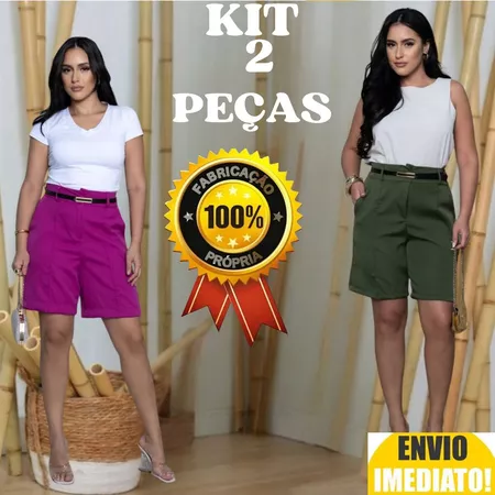Kit com 2 bermudas feminina alfaiataria social