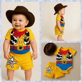 kit conjunto 3 peças vaqueiro RN a 12 meses, roupa infantil de bebê menino, saída maternidade menino 100% algodão