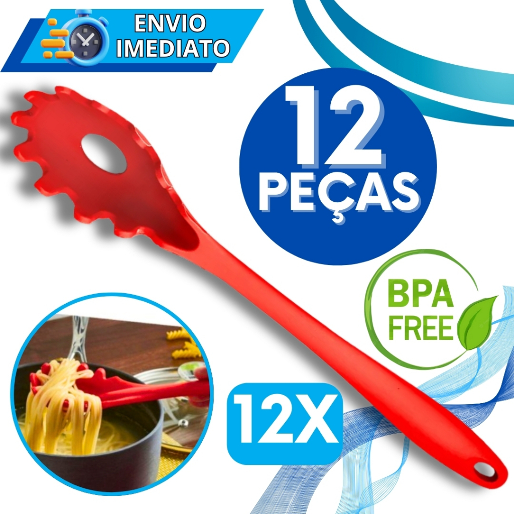 KIT Conjunto 12 Pegador de Servir Massa Macarrão de Silicone GRANDE ...