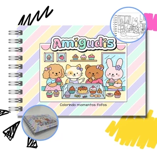 Livro Colorir Amigudis Diversos Desenhos Capa Dura Folha Grossa 180g em Oferta na Shopee
