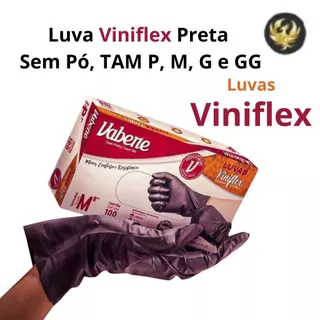 Luva Vabene Viniflex PRETA Black Profissional C/ 100 - Tam P M G (NÃO É VINIL, NÃO É LATEX) em Oferta na Shopee
