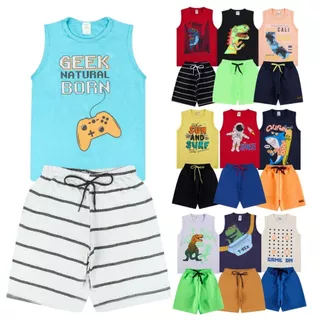Kit 10 Peças de Conjunto Regata para Meninos ou Kit 4 Peças de Conjunto Regata Bebê Menino