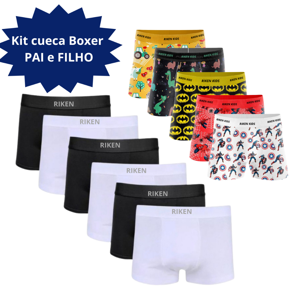 Kit com 10 Cuecas Boxer Adulto + Cueca Boxer Infantil | Shopee Brasil