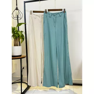 ISADORA MODA Calça Pantalona Premium Perna Larga Alfaiataria linho