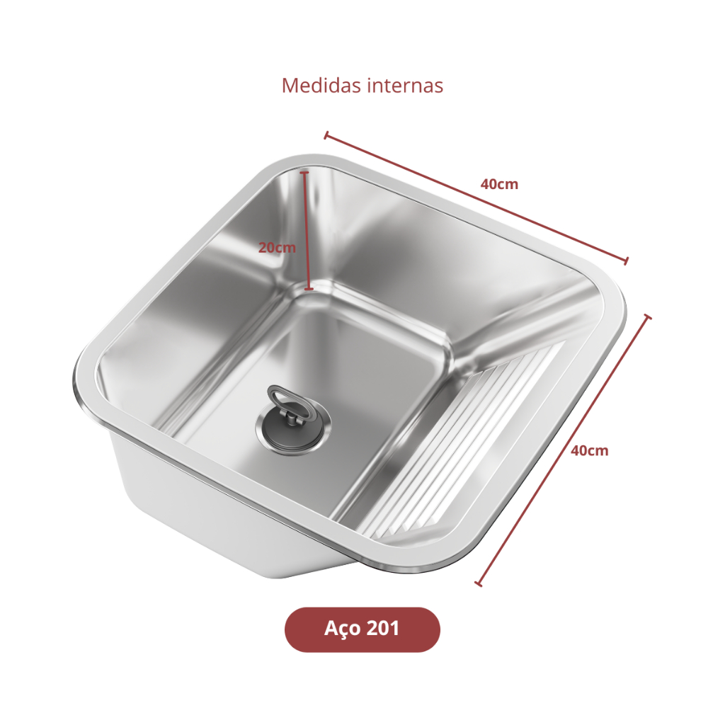 Tanque lavar roupas Inox Embutir 450x450x205 acabamento Polido 25