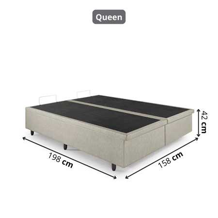 Cama box baú queen courino linho areia com pistão a gás