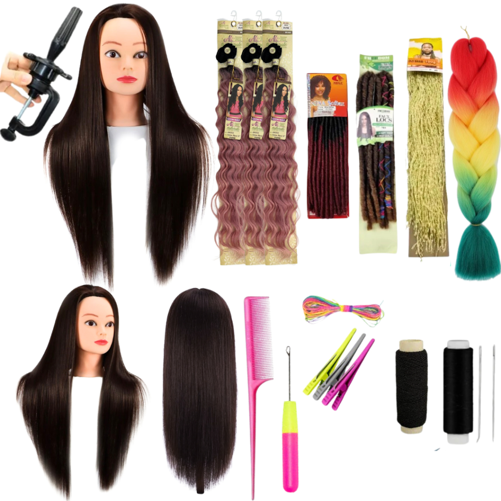 Cabeça De Boneca Manequim De Treino Cabelo Orgânico Longo + Acessorio P ...