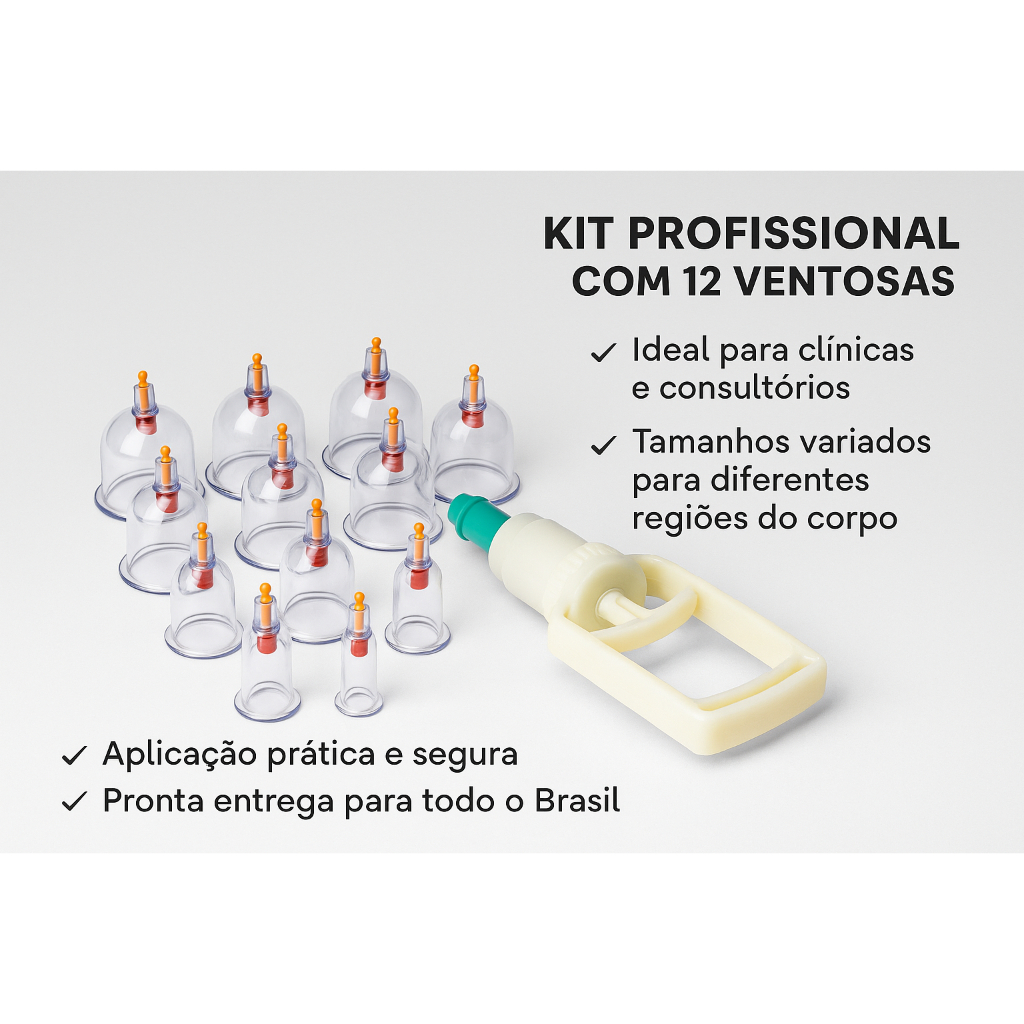 Kit com 12 Ventosas Terapêuticas Ventosaterapia Massagem acupuntura ...