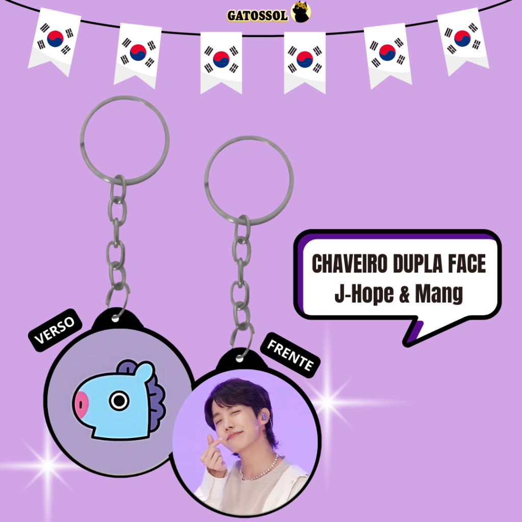 Chaveiro BTS e BT21 - J-Hope, Suga, V, RM, JK, Jin, Jimin