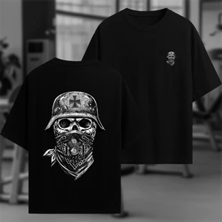Camiseta Oversized Ou Básica Caveira Militar Bandana Hat Streetwear Masculina Promoção
