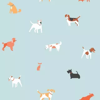 Papel de Parede Pet Infantil Dog Fundo Verde Cachorros Adesivo Fácil Aplicação