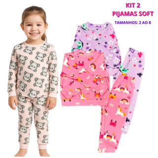 Kit 2 Peças Pijama Infantil Soft Inverno Menina Estampas Sortidas Super Confortável e Quentinho em Oferta na Shopee