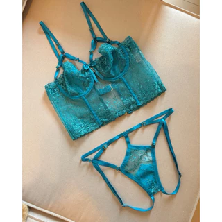 Conjunto de Lingerie Corset Tule Bordado Premium P ao G