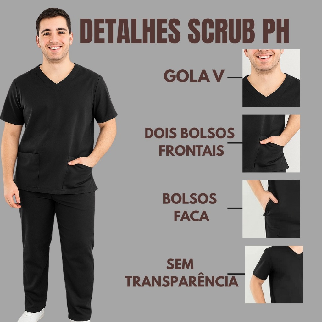 Conjunto Pijama Cirúrgico Scrub Masculino Roupa Hospitalar Uniforme PH ...