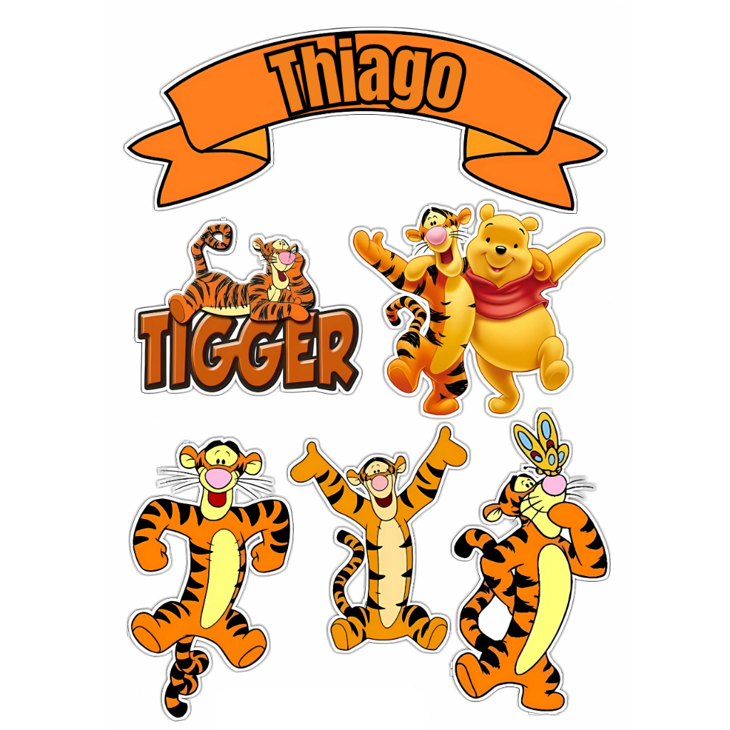 topo de bolo tigre ursinho pooh com nome | Shopee Brasil