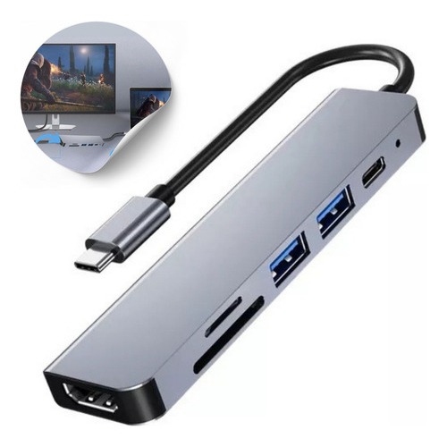 Hub Usb-c 7 Em 1 Para Conectar Monitor, Mouse E Cartões
