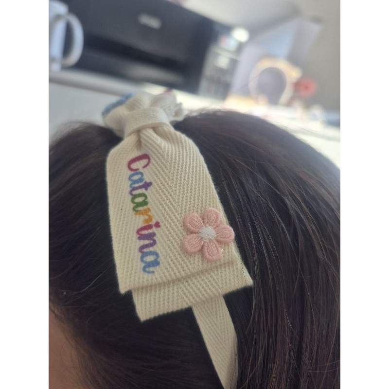 Tiara Personalizada em algodão Cru, Arco com nome, arquinho Tiara