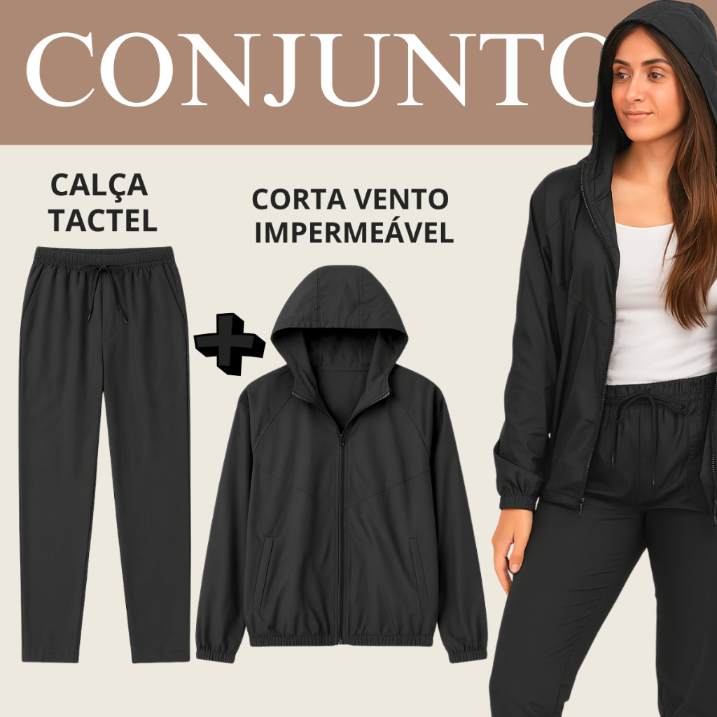 Corta Vento CalÃ§a Esportiva Tactel Kit Corta Vento E Calça Dry
