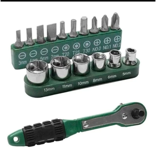 Kit Jogo Chave Catraca Reversível 1/4 Soquetes Com Bits 17 Peças Mini Hobby Multiuso Set Ferramentas