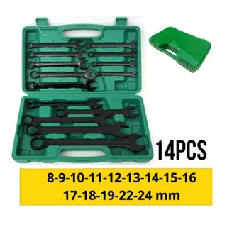 Kit Jogo De Chave Combinada 8 A 24 mm Boca Estrela Aço Cromo Profissional Maleta 14 Peças