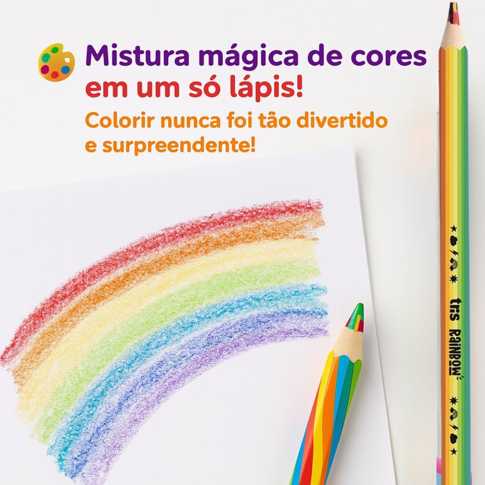 Kit 6 Lápis de Cor Rainbow Arco Íris Jumbo Multi colorido Tris