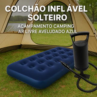 Colchão Inflável Solteiro Flocked 191cm X 73cm Avenli 24040 + Bomba De Ar