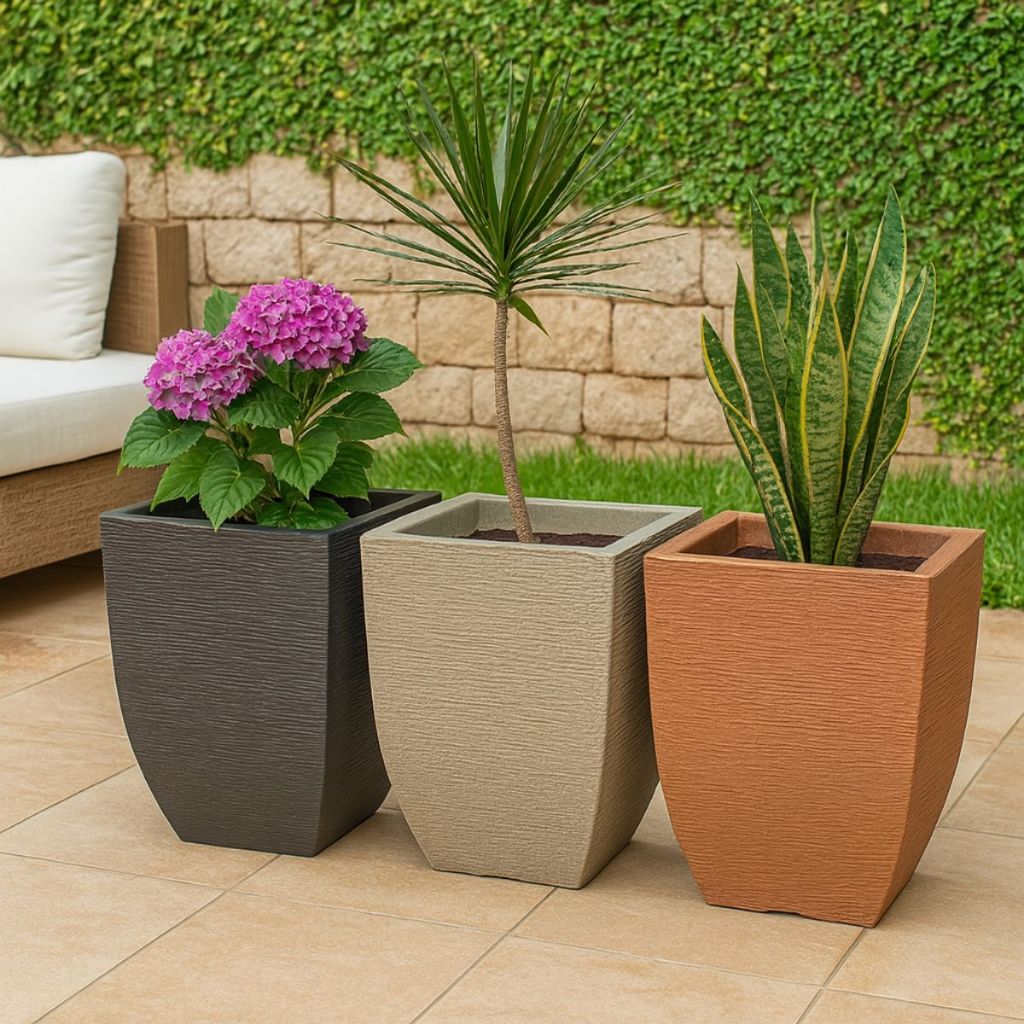1 ou 2 Vasos para Plantas Quadrado Texturizado Decorativo Polietileno ...