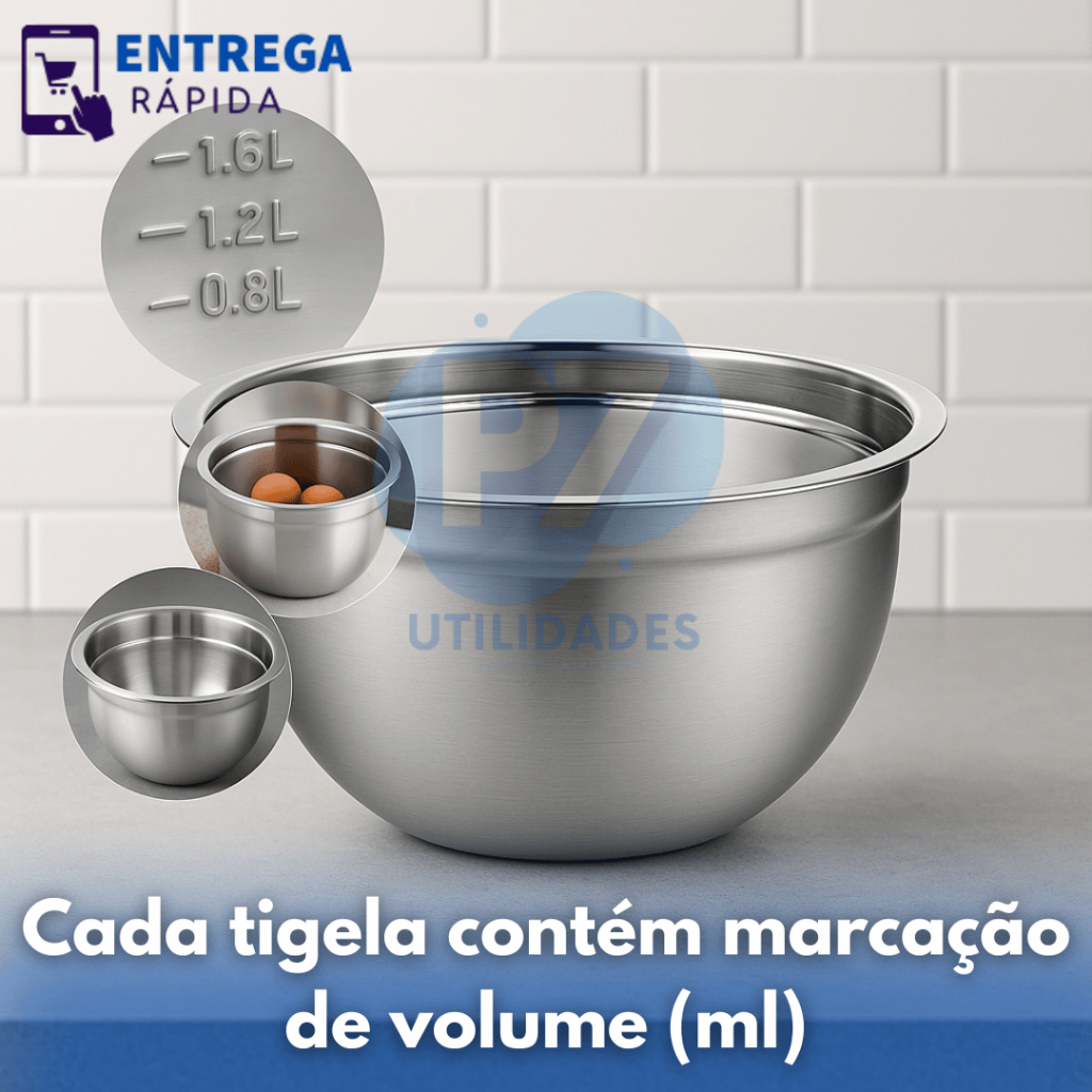 Jogo de Bowl Inox 5 Peças Tigela Inox Empilhável 14cm 16cm 20cm 22cm ...