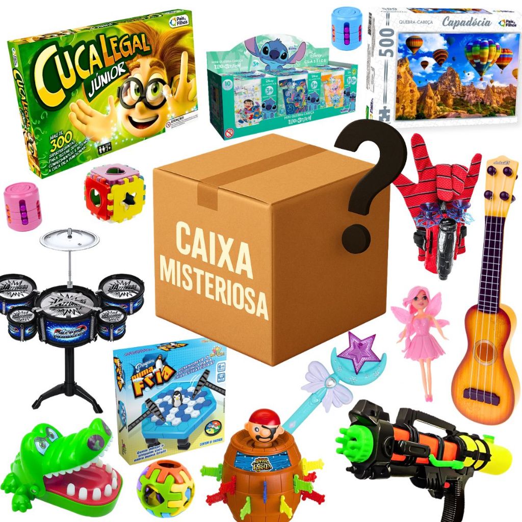 Kit caixa misteriosa jogos tabuleiro mix brinquedos educativos