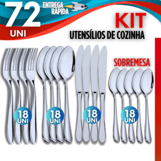 Kit 72 Unidades Talheres Linha Premium Utilidades 18 Garfos 18 Facas 18 Colheres 18 Colheres de Sobremesa