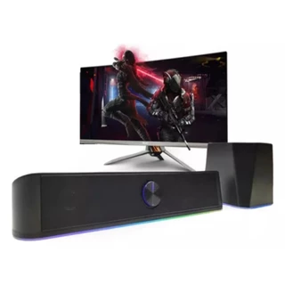 Home Theater Soundbar Gamer Caixa de Som Portatil Led Rgb Alimentação USB conexão P2 Com Subwoofer