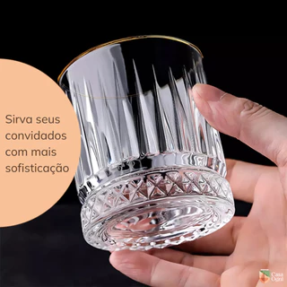 Jogo de Copos de Vidro 300mL Decoração Elegante Whisky Drinks Suco Água 1, 2 ou 4 Unidades