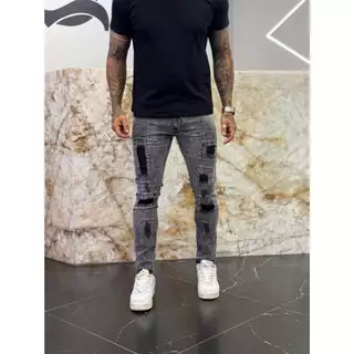 Manfinity Jeans Casual Slim Fit Desgastada com Bolso para Homens