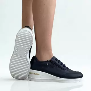 Tênis Feminino Usaflex An3400 anabela couro ziper Marinho em Oferta na Shopee