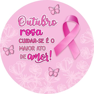 Capa Mini Painel Redondo de Festa Em Tecido Sublimado 3D Outubro Rosa 50x50 cm