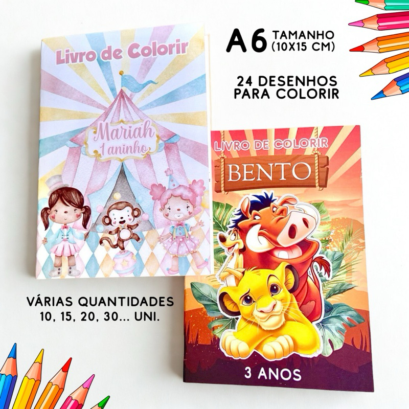 Lembrancinha Livro de Colorir Personalizado A6 com 24 desenhos | Shopee ...