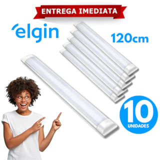 Kit 10 Luminárias 120cm Tubular Led Sobrepor 36w