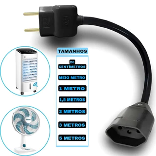 Extensão Elétrica Preto Reforçada Plug Reto Cabo Pp 2x2.5mm 20A 1 Metro,50 centimetros, 1,5 M