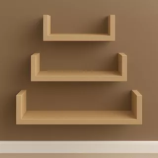 Kit Prateleira Nicho U Em Mdf Natural 20/30/40cm Sala Quarto Cozinha