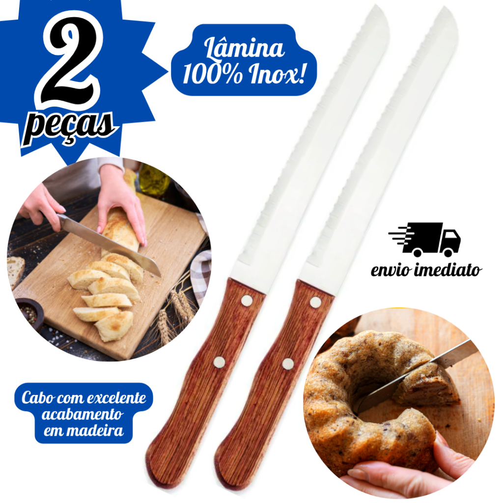 Faca de Pão Serra Bolo Torta Lâmina Aço Inox 8" 32,5cm 