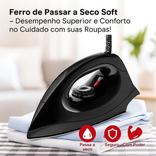 Ferro De Passar Roupas A Seco Soft Premium 127V OU 220V 1000W Com LED Indicativo Lavanderia