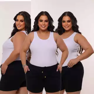 Regata Básica Plus Size Ribana Canelada PREMIUM Algodão Maciez Conforto