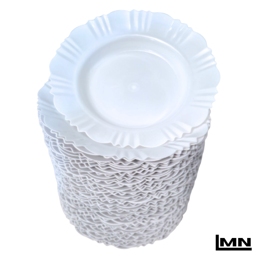 Kit 50 Pratos Branco Fundo Com Borda Plástico