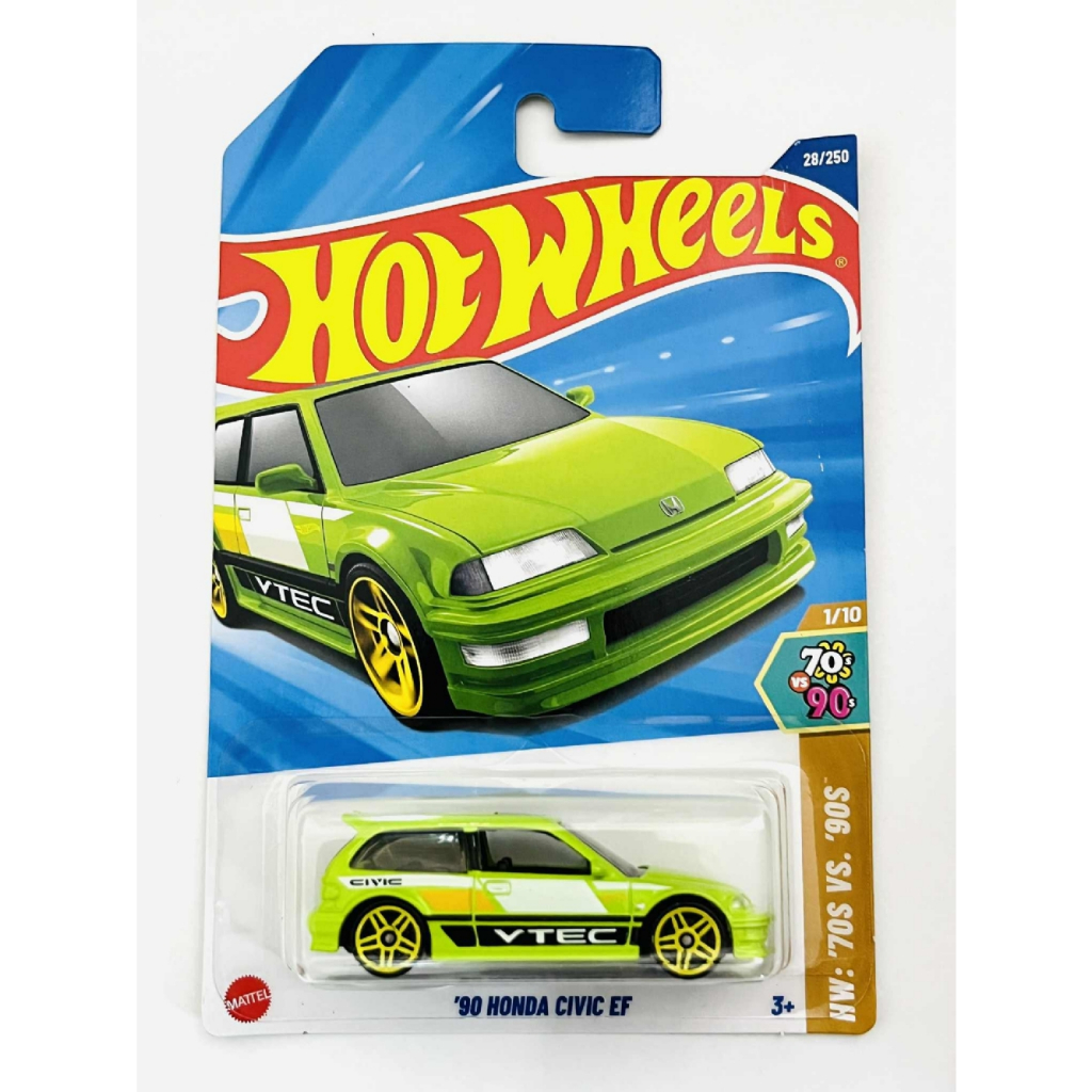 Hot Wheels ´90 Honda Civic EF - Serie HW: ´70s VS. ´90s (HYW81). Modello In Scala 1:64, Colore Blu, Short Card. Mattel 2025. Perfetto Per Collezionisti.