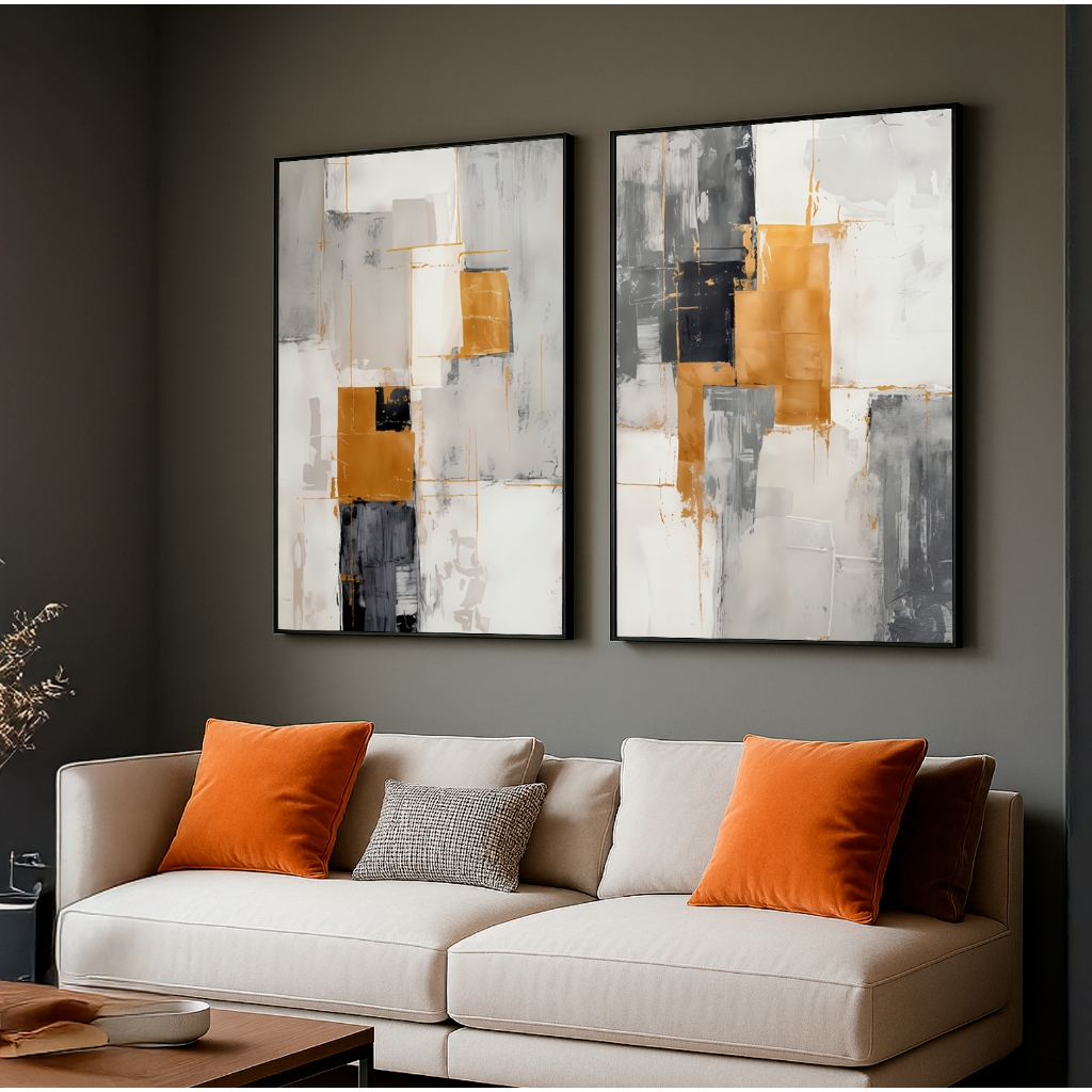 Kit 2 Quadros Decorativos Com Moldura 50x70 Abstrato Moderno Para Sala ...