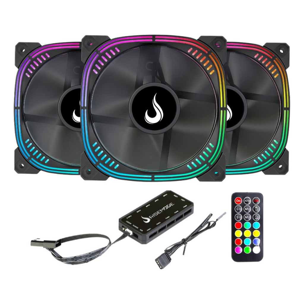 Kit 3 Fans Gamer Rise Mode Aura Pro Black Argb 120mm | Shopee Brasil