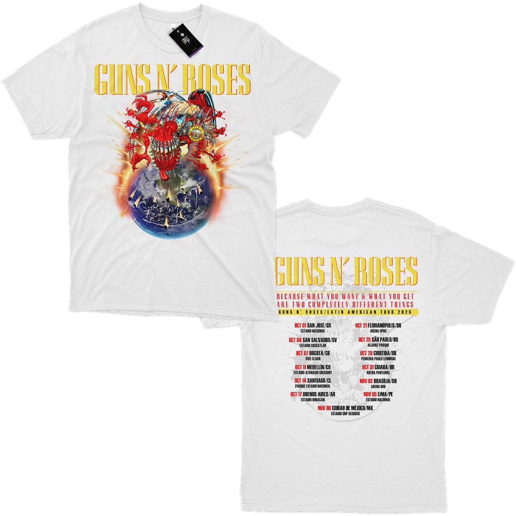 Camiseta Guns N' Roses Latin American Tour 2025 100% Algodão