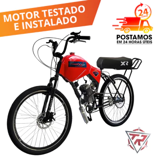 Bicicleta Motorizada 80cc Coroa Freio a Disco Suspensão Banco Xr Carenada Vermelho